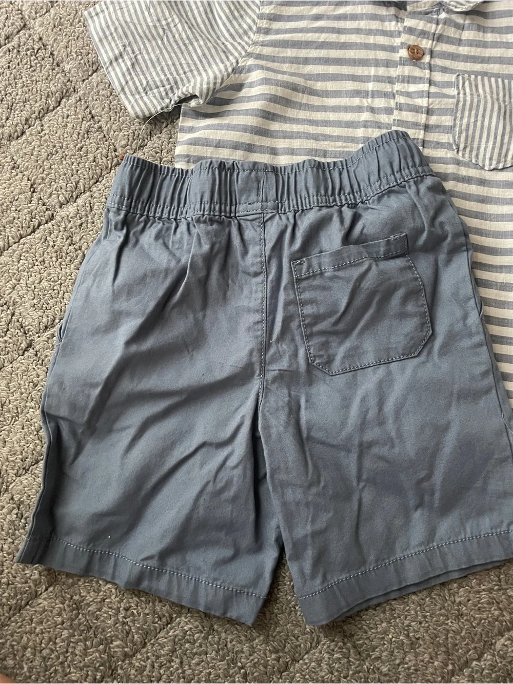 Boys Striped Button-Up Shirt & Shorts - Light Blue & White